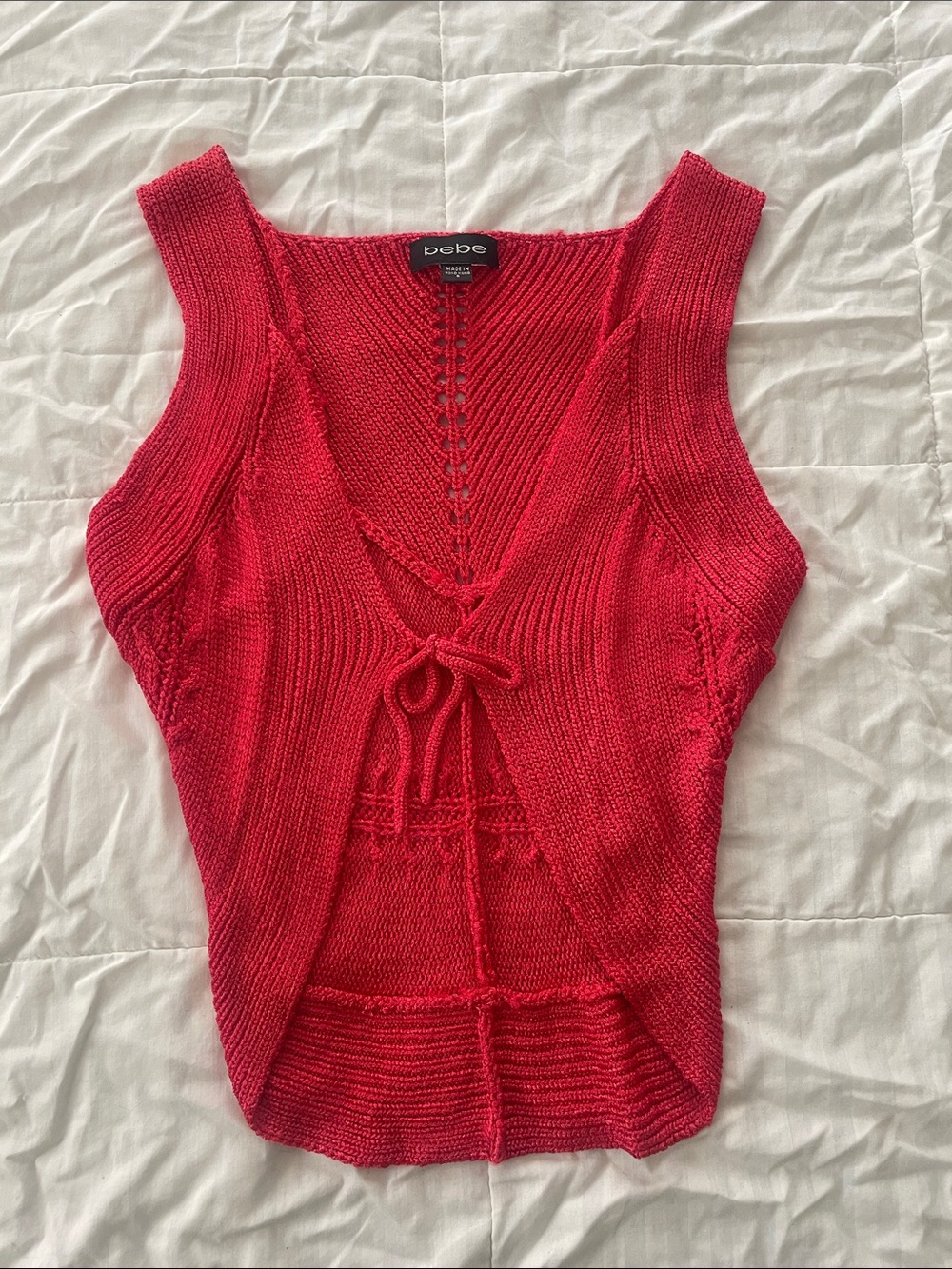bebe Bright Red Knit Tie-Front Tank